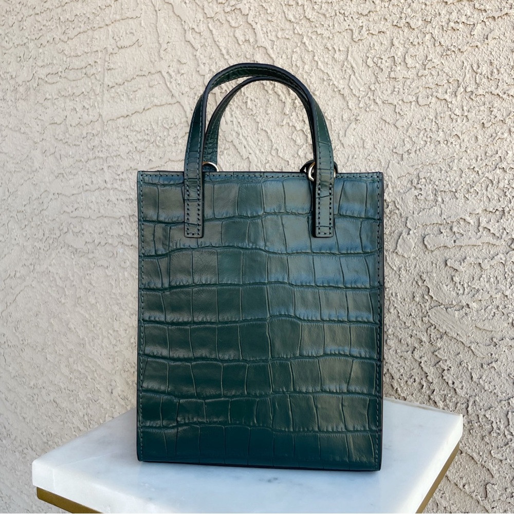 MARC JACOBS Dark Green Croc Embossed Leather Mini Crossbody Micro Tote Bag - Picture 7 of 15